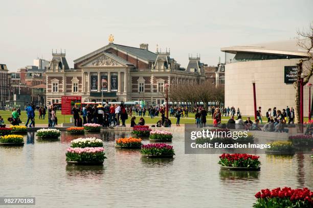 Concertgebouw and Van Gogh Museum in Amsterdam, Netherlands.