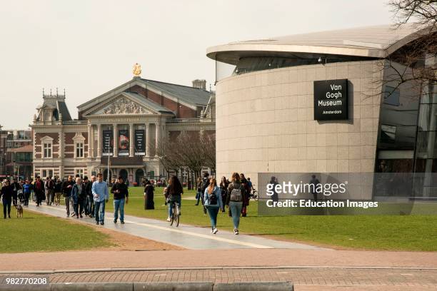 Concertgebouw and Van Gogh Museum in Amsterdam, Netherlands.