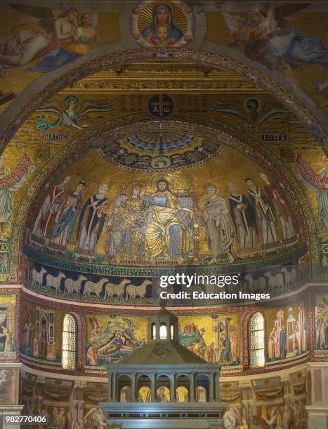 Rome, Italy. Basilica di Santa Maria in Trastevere. Mosaics in the apse. The main mosaic of Christ and Mary flanked by Saints, dates from the 12th...