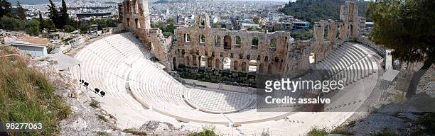 panoramic view from theater of herodes atticus, acropolis, athens - oude agora stockfoto's en -beelden