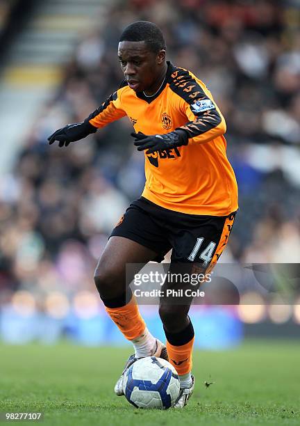 Charles N'Zogbia of Wigan Athletic in action during the Barclays Premier League match between Fulham and Wigan Athletic at Craven Cottage on April 4,...