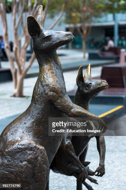 The Petrie Tableau, sculpture group created in 1988 to acknowledge pioneer families of Brisbane, in front of City Hall. Queensland. Australia.