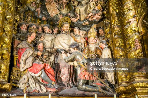 Detail of Ornate Gold Gilded Altar Inside Historic Barcelona Cathedral, Barcelona, Spain.