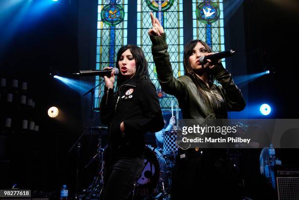 Jess and Lisa Origliasso of The Veronicas perform on Vodafone Live at the Chapel TV show on 23rd August 2006 in Melbourne, Australia.