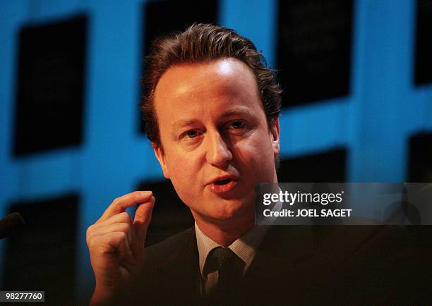 British Conservative leader David Cameron talks during the session "The Comprehensive Response to Terrorism" 25 January 2007 at the World Economic...