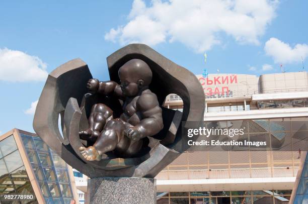 The Golden Child sculpture in front of the harbor sea terminal in Odessa, Ukraine