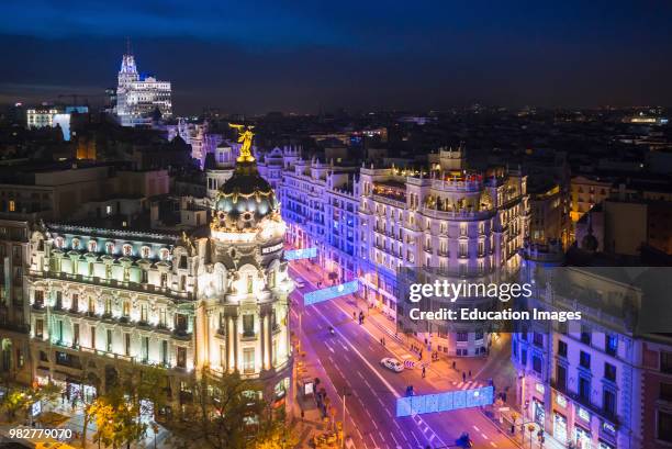 Madrid, Spain cityscape at Calle de Alcala and Gran Via.