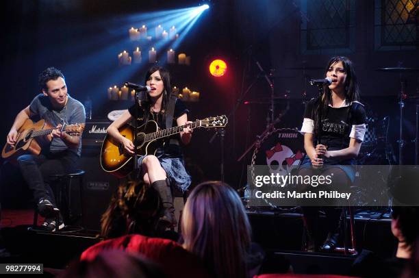 Jess and Lisa Origliasso of The Veronicas perform on Vodafone Live at the Chapel TV show on 23rd August 2006 in Melbourne, Australia.
