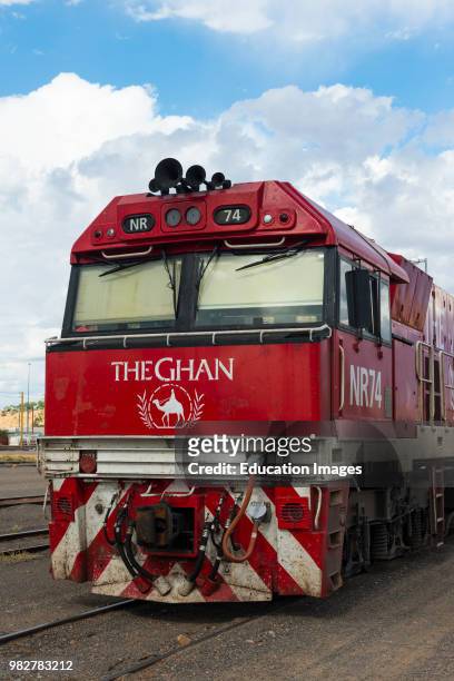 The famed Ghan train at Alice Springs railway station. Central Australia.