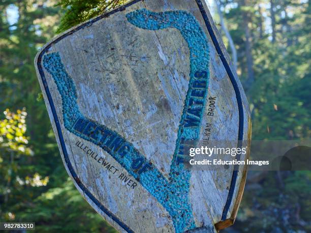 Sign at Illecillewaet River at the Meeting of the Waters. Glacier National Park near Golden. British Columbia. Canada.