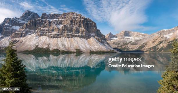 Mountain scenery at Bow Lake and Crowfoot Mountain. Ice field Parkway, Highway, Alberta. Canada.