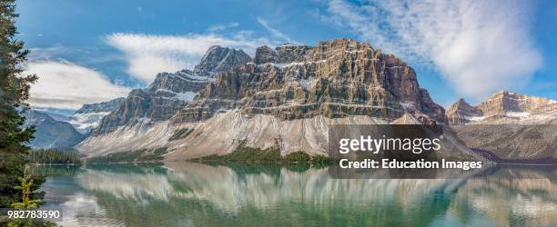 Mountain scenery at Bow Lake and Crowfoot Mountain. Ice field Parkway, Highway, Alberta. Canada.