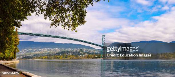 The Lions Gate Bridge over the first narrows of Burrard Inlet. Vancouver. British Columbia. Canada.