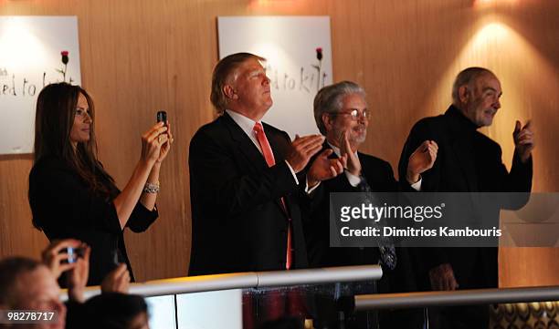 Melania Trump, Donald Trump, guest and Sean Connery attend the 8th annual "Dressed To Kilt" Charity Fashion Show at M2 Ultra Lounge on April 5, 2010...