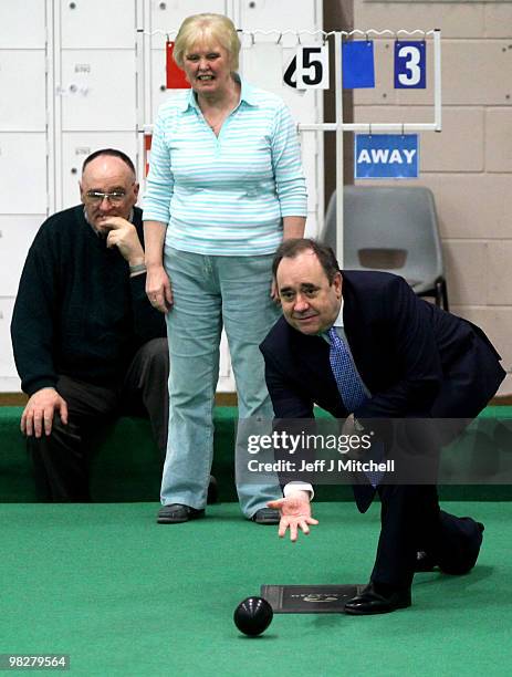 First Minister Alex Salmond joined the election campaign at a indoor bowls complex on April 6, 2010 in Edinburgh, Scotland. Prime Minister Gordon...