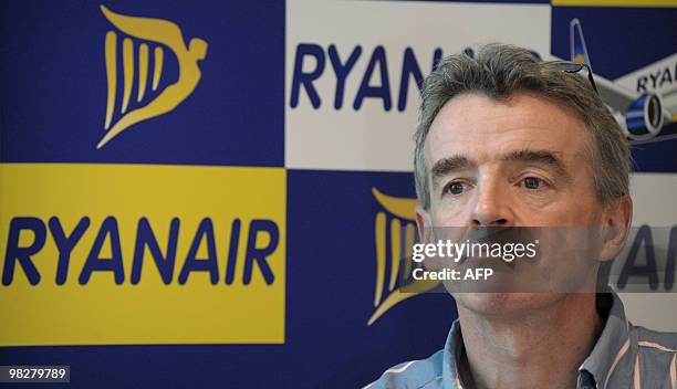 Ryanair CEO Michael O'Leary listens during a press conference in a Paris hotel on March 30, 2010. A week ago, Ryanair CEO Michael O'Leary accused Air...