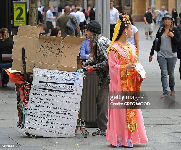 Young woman in traditional ancient Chinese dress promotes the classical Chinese experience the "Shen Yun Performing Arts" in Sydney on April 6, 2010....