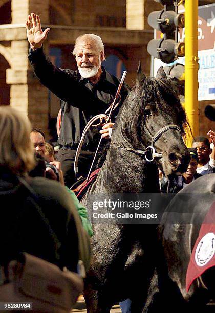 South African right wing extremist and leader of the Afrikaner movement the AWB, Eugene Terre'Blanche, rides his horse in the streets on June 11,...
