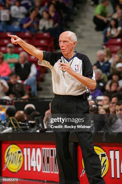 Referee Dick Bavetta makes a call during the game between the Minnesota Timberwolves and the Sacramento Kings on March 14, 2010 at ARCO Arena in...