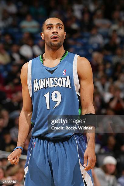 Wayne Ellington of the Minnesota Timberwolves stands on the court during the game against the Sacramento Kings on March 14, 2010 at ARCO Arena in...