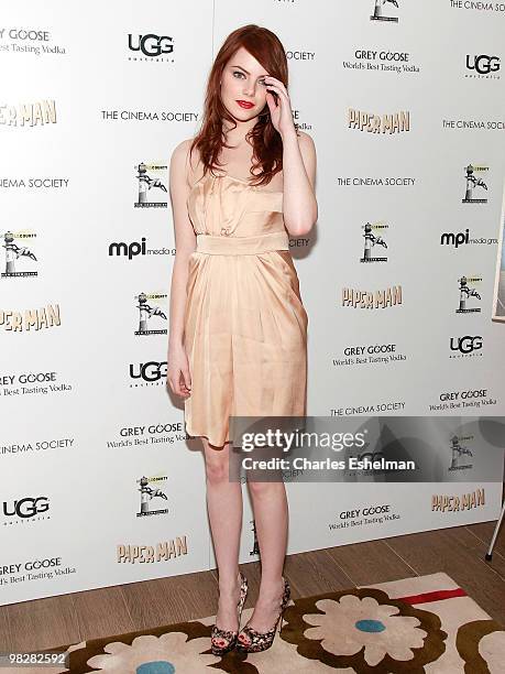 Actress Emma Stone attends the Cinema Society with UGG & Suffolk County Film Commission host a screening of "Paper Man" at the Crosby Street Hotel on...