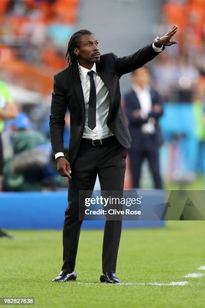 Aliou Cisse, Head coach of Senegal gestures during the 2018 FIFA World Cup Russia group H match between Japan and Senegal at Ekaterinburg Arena on...