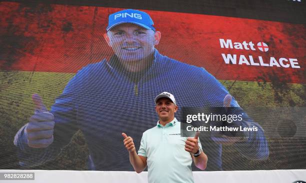 Matt Wallace of England celebrates after winning the BMW International Open at Golf Club Gut Larchenhof on June 24, 2018 in Cologne, Germany.