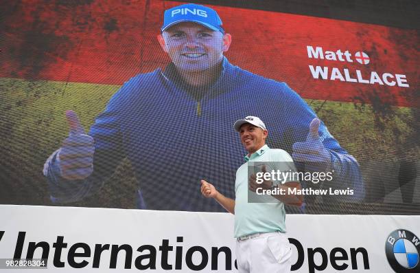 Matt Wallace of England celebrates after winning the BMW International Open at Golf Club Gut Larchenhof on June 24, 2018 in Cologne, Germany.