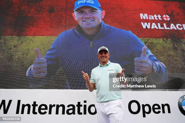 Matt Wallace of England celebrates after winning the BMW International Open at Golf Club Gut Larchenhof on June 24, 2018 in Cologne, Germany.