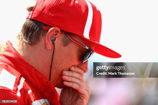 Kimi Raikkonen of Finland and Ferrari prepares to drive on the grid before the Formula One Grand Prix of France at Circuit Paul Ricard on June 24,...