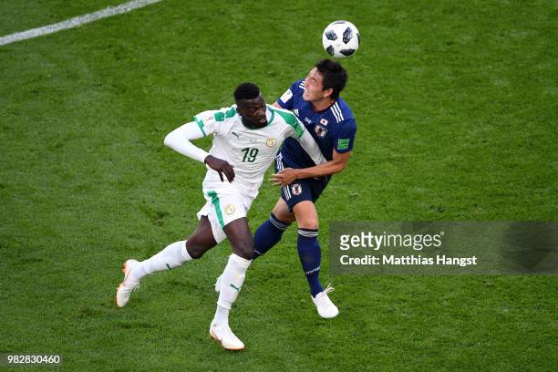 Mbaye Niang of Senegal battles for possession with Gen Shoji of Japan during the 2018 FIFA World Cup Russia group H match between Japan and Senegal...
