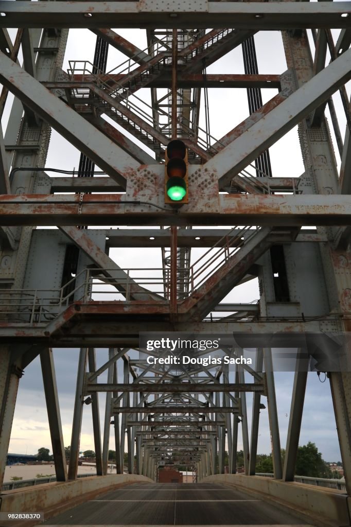 Approaching a vehicle roadway on a lowered draw bridge