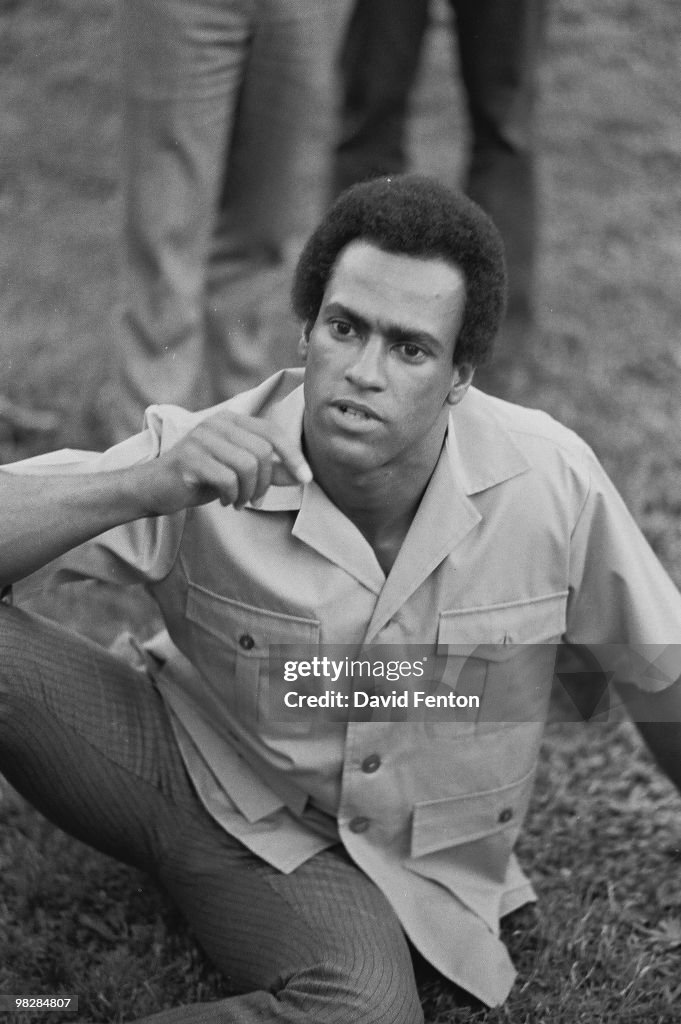 Portrait of Black Panther Party co-founder Huey P. Newton taken as he ...