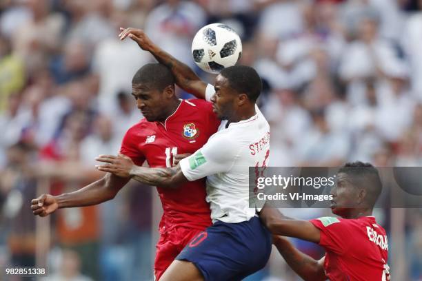 Armando Cooper of Panama, Raheem Sterling of England, Fidel Escobar of Panama during the 2018 FIFA World Cup Russia group G match between England and...