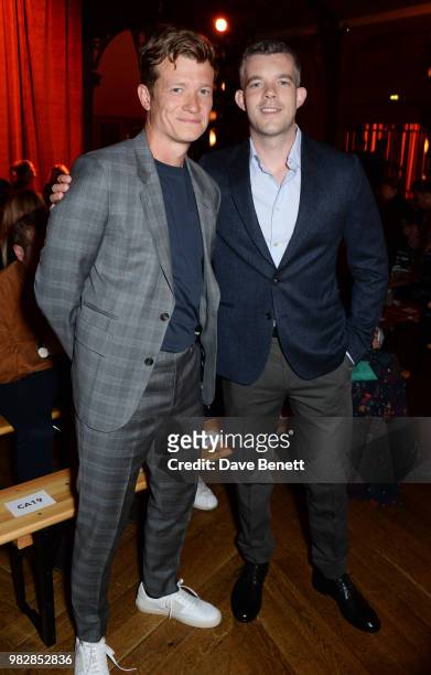 Ed Speleers and Russell Tovey, both wearing Paul Smith, attend the Paul Smith SS19 Menswear Show during Paris Fashion Week at Elysee Montmartre on...