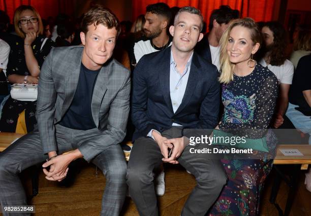 Ed Speleers, Russell Tovey and Joanne Froggatt, all wearing Paul Smith, attend the Paul Smith SS19 Menswear Show during Paris Fashion Week at Elysee...