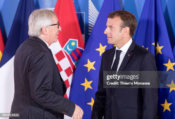 President of the European Commission Jean-Claude Juncker welcomes the French President Emmanuel Macron prior an informal working meeting on migration...