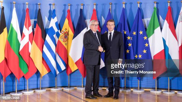 President of the European Commission Jean-Claude Juncker welcomes the French President Emmanuel Macron prior an informal working meeting on migration...