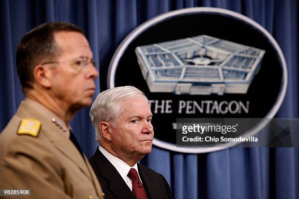 Chairman of the Joint Chiefs of Staff Navy Admiral Mike Mullen and Defense Secretary Robert Gates hold a news briefing about the new Nuclear Posture...