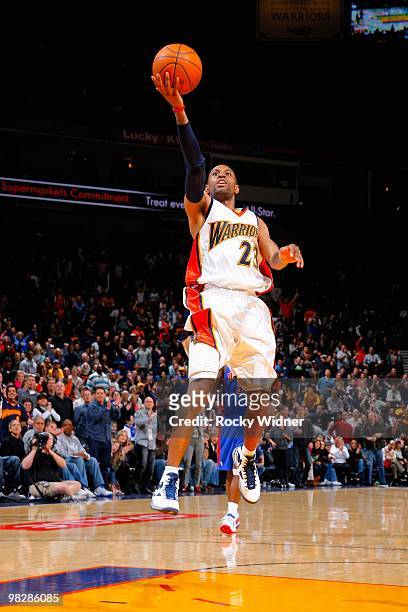 Watson of the Golden State Warriors lays the ball up during the game against the Detroit Pistons on February 27, 2009 at Oracle Arena in Oakland,...