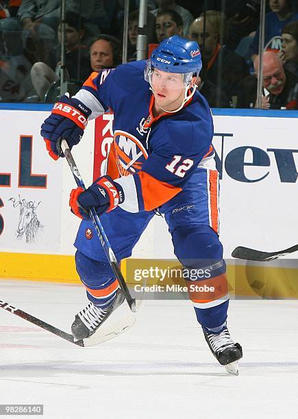 Josh Bailey of the New York Islanders skates against the Ottawa Senators on April 3, 2010 at Nassau Coliseum in Uniondale, New York. Islanders...