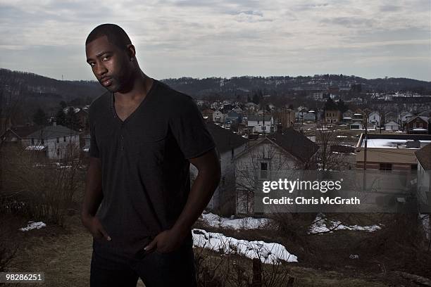 New York Jets Darrelle Revis stands in the backyard of the house he grew up in overlooking his neighbourhood on March 10, 2010 in Aliquippa,...