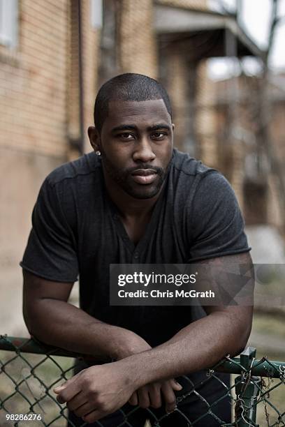 New York Jets Darrelle Revis poses for a portrait in the backyard of the house he grew up in on March 10, 2010 in Aliquippa, Pennsylvania.