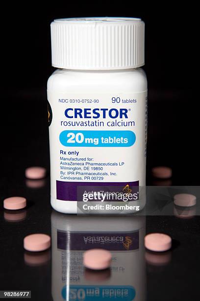 AstraZeneca Plc's cholesterol drug Crestor is arranged for a photograph at New London Pharmacy in New York, U.S., on Tuesday, April 6, 2010....