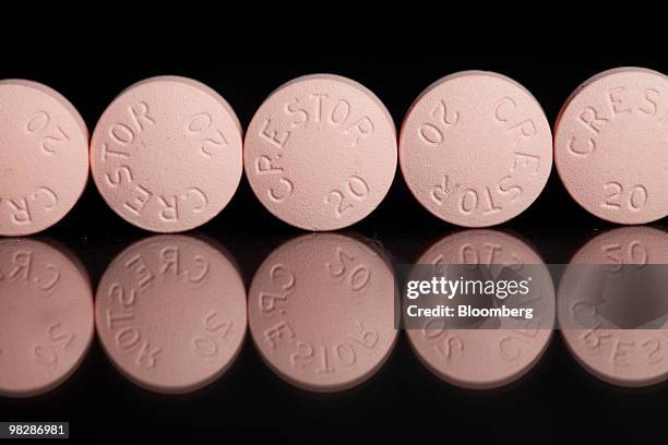 Tablets of AstraZeneca Plc's cholesterol drug Crestor are arranged for a photograph at New London Pharmacy in New York, U.S., on Tuesday, April 6,...