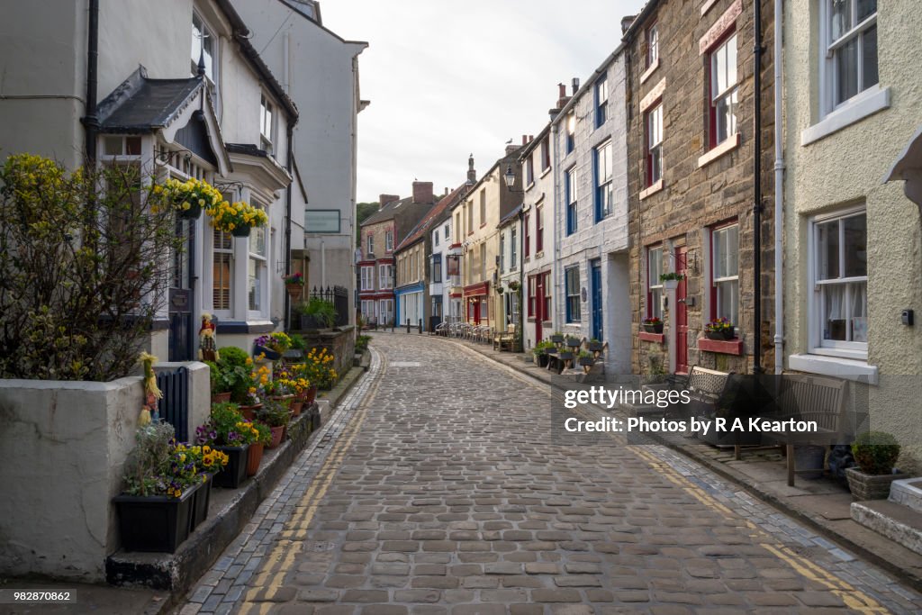 Main street in the village of Staithes, North Yorkshire, England