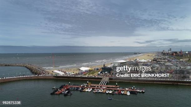 Teams are heading for the finish line to complete the 11th and last leg of the Volvo Ocean Race, in the district of Scheveningen, after sailing over...