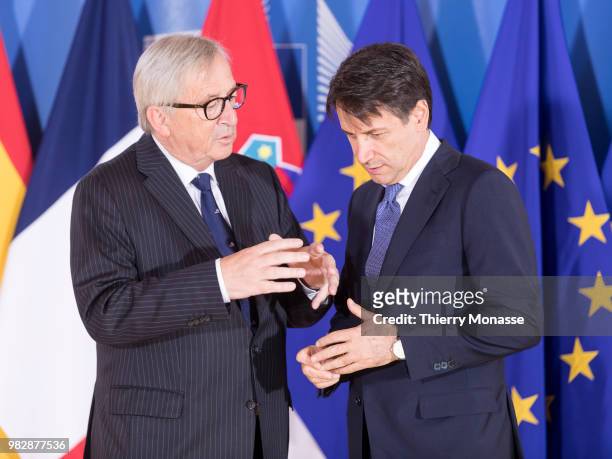 President of the European Commission Jean-Claude Juncker welcomes the Italian Prime Minister Giuseppe Conte prior an informal working meeting on...