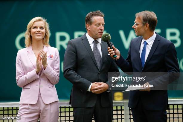 Gerry Weber testimonial international supermodel Eva Herzigova and Ralf Weber, CEO Gerry Weber, during the Gerry Weber Open 2018 at Gerry Weber...