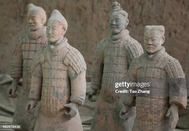 The Terracotta Warriors of the Mausoleum of the First Qin Emperor, Xi'an are on display on June 24, 2018 in Xi'An, China. Made in Qin Dynasty from...